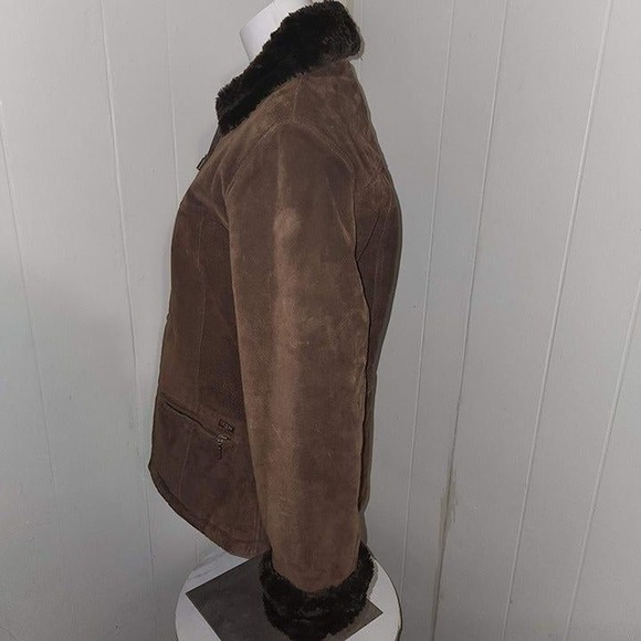 Vintage Authentic GUESS 100% Leather Suede Jacket Faux Fur Lining Y2K MediumccX - Picture 5 of 12